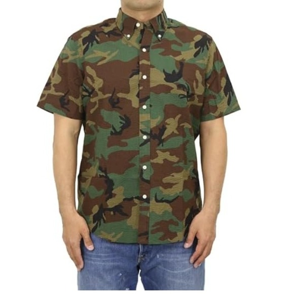 Ralph Lauren Camo Seersucker Button Down Shirt Untucked Classic Fit Large NW 125 - Picture 1 of 10